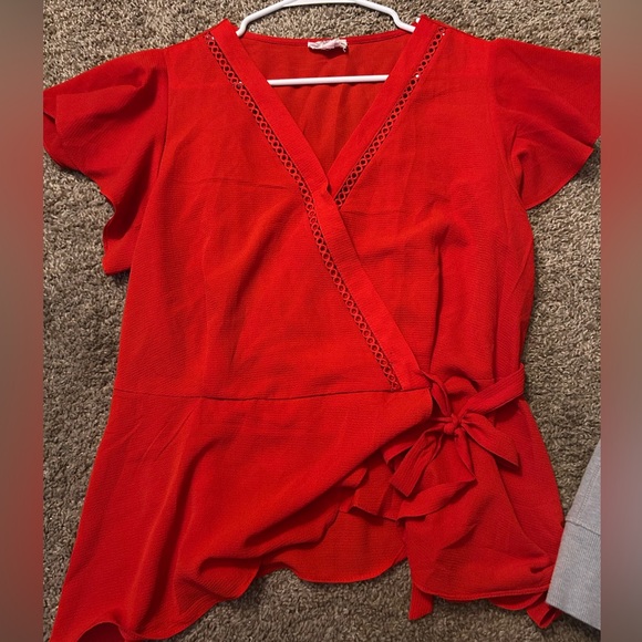 Elegant Red Wrap Top - Picture 2 of 3